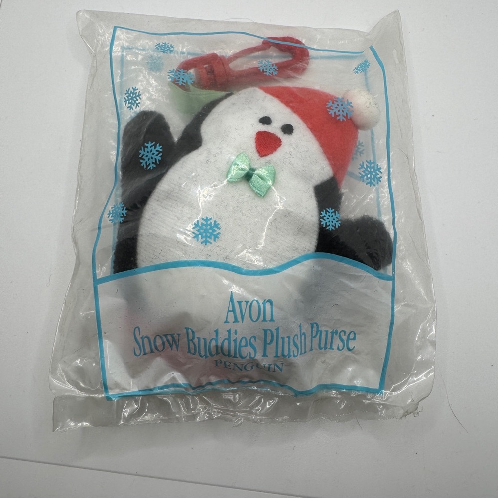 Vintage 1991‎ Avon Snow Buddies Plush Purse Penguin Red Hat